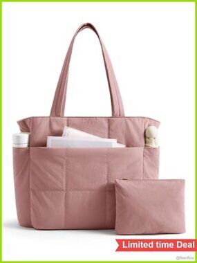 Quilted Tote Bag for Women Top Handle Handbag 15.6 inch Laptop Bag with Pouch